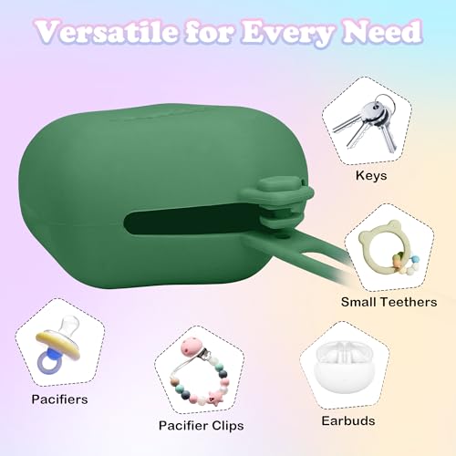 Image of Pacifier Holder Case, Large Capacity Portable Pacifier Storage Case, 100% Food Grade Silicone Pacifier Holder,BPA Free(Green)