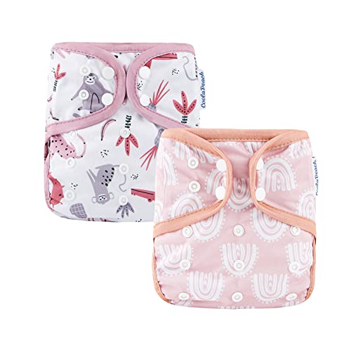 Image of One Size Reusable Cloth Diaper Covers Adjustable Snap Fit & Double Leg Gussets for Baby Boys & Girls from 7-33 Pounds. Use with Cloth Diapers or Snap-in Inserts.