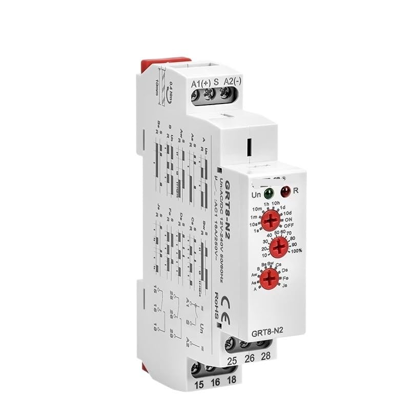 GRT8-N Extended Multifunction Time Relay with 10 Functions AC DC 12V 24V 220V 230V Timer Delay Relay 16A(GRT8-N2 ACDC12V-240V)