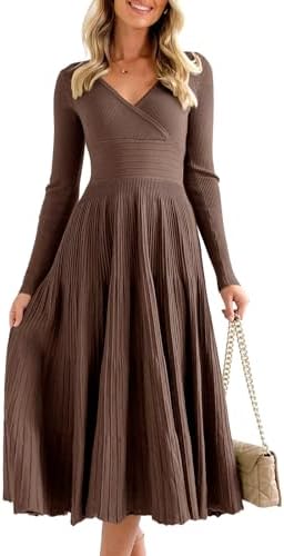 Saodimallsu Womens Long Sleeve Midi Sweater Dress Wrap V Neck Ple...