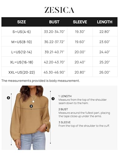 Zesica Women'S 2024 Crew Neck Long Lantern Sleeve Casual Loose Ribbed Knit Solid Soft Pullover Sweater Tops,Camel,Medium thumb #6
