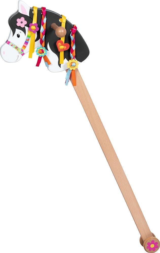 goki 53760 - koń na kiju Lili - goki66 - koń na kiju z kolorowymi tasiemkami do zaplatania, konik hobby, 90 cm