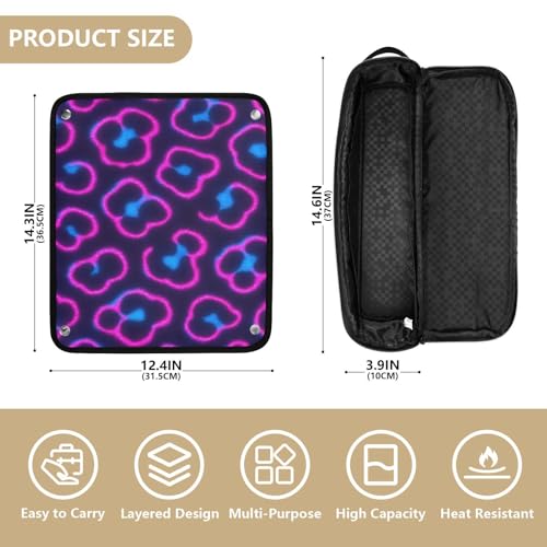 2 in 1 organizador para herramientas de cabello y tapete resistente al calor portátil para planchas, rizadores y alisadores con diseño de leopardo neón miniatura 4