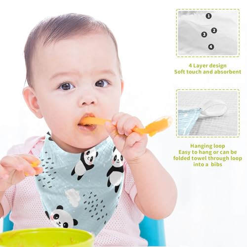 Image of YETTASBIN Panda Muslin Baby Hand Washcloths, Soft Cotton Bath Face Towel, 4 Layers Extra Absorbent Feeding Burp Cloth for Newborn Infant, 5 Pack