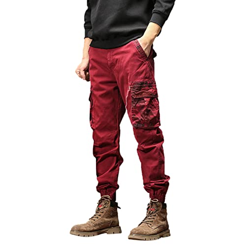 Pantalon cargo rouge homme avec poches coupe ample et légère en coton