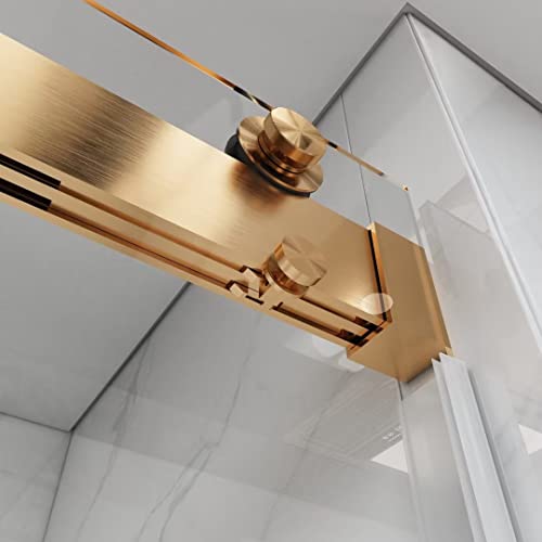 Mcocod Bathtub Shower Doors Frameless Double Sliding 56-60" W X 60" H With Soft Closing System 3/8"(10Mm) Clear Tempered Sgcc Shatterproof Glass Width Adjustable - Brush Gold #TOP3