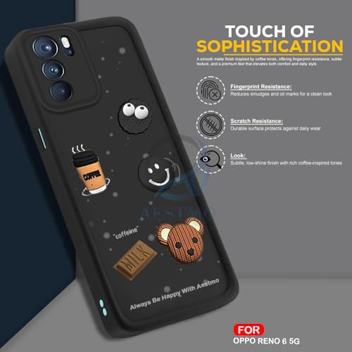 Image of AESTMO Back Case Cover for Oppo Reno 6 5G Cover | Cute Fun Cartoon 3D Ball | Coffee Silicone Case | Full Body Protection | Camera Protection Back Cover for Oppo Reno 6 5G (Black)