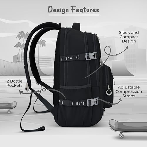 Image of Gear Street Style 19 inch /38L Large Water Resistant School Bag | Casual Backpack | Daypack | Travel Backpack | Kids Bag for Boys /Girls (Black - Black)