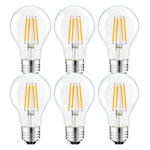Suncan E26 LED Light Bulbs 2.5W,Vintage Edison A19 Low Wattage Light Bulbs,Equivalent 25W, 250 Lumens,Soft White 2700K,Antique LED Filament Bulbs,120V,for Ceiling Fan Bathroom Kitchen,Clear,6 Pack