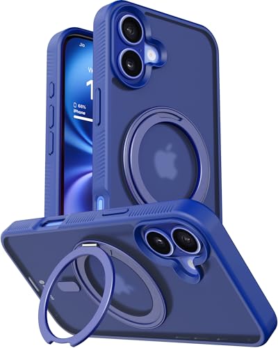 Image of eller sante Astros Magpro Back Cover Case for iPhone 16 Plus with Magnetic Ring Metal Kickstand Camera Screen Protector TPU Shockproof 10ft Drop Protection Compatible with Mag-Safe- Blue