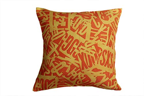 Image of RD TREND Jute Cushion Covers 16x16 Inch - Set of 5 | Digital Printed Decorative Throw Pillow Covers for Sofa, Couch, Living Room & Bedroom | Cushion Cases (Without Fillers)-Alphabatical Design