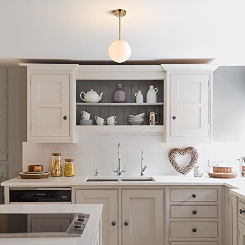 Baoden Modern Globe Pendant Light 1-Light Mid Century Chandelier With White Globe Glass Lampshade Brushed Brass Finished Hanging Light Fixture For Kitchen Island (Gold) #TOP2