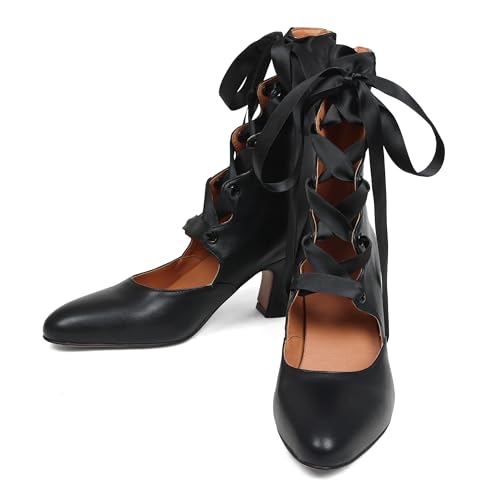 SaraIris Women's Black Mary Jane Heels Kitten Heel Lace Up Shoes - image 4