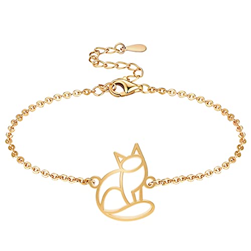 Fauna - Fauna Bracelet Chat Étain Plaqué Or, Réglable, Bijou Fait Main en France, Idée Cadeau Femme/Homme