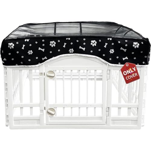Image of PJYuCien Playpen Top Cover for 36'' Width 4 Panel Pen, Black Paw | More Peace of Mind, More Safe, and Reduce Mess, Suitable for Puppy, Duck, and Other Small Animals,Adhesive Tape Connect