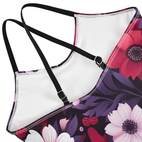 Flowers Floral Purple Red Girls One Piece Swimsuit Beach Swimwear 208515504