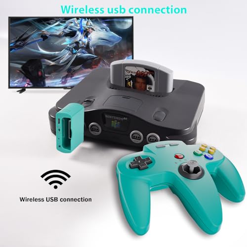 Image of KIWITATA N64 Wireless Controller for Switch Online Games, 2.4GHZ Wireless N64 Remote Joystick Controller Compatible with Original N64 Console, Switch /Switch 2,Windows PC XP 7 8 11 & MAC Turquoise