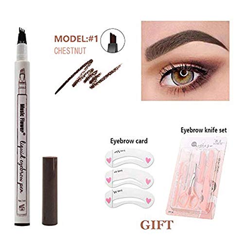 Eyebrow Pencil microblading waterproof pen tattoo drawing tat microblading eyebrow pen 4 tips brow pen Applicator Creates Natural Looking Brows Effortlessly (Chestnut)