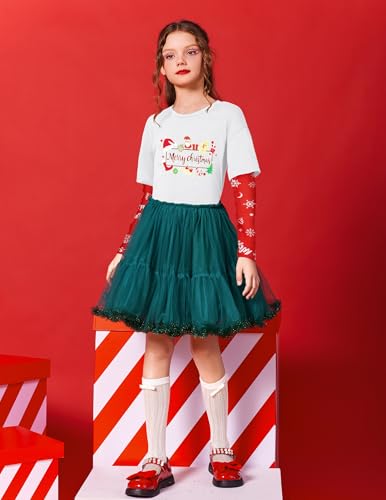Image of Arshiner Girls Christmas Halloween Long Sleeve Shirts Graphic Stripe Plaid Patchwork Top Tee