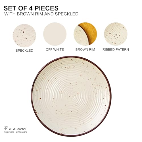 Image of Freakway Cream Ribbed Stoneware Dinner Plates 10.6 Inch Set of 4 Pcs Ceramic Plates for Dinner | Microwave & Dishwasher Safe | Off White