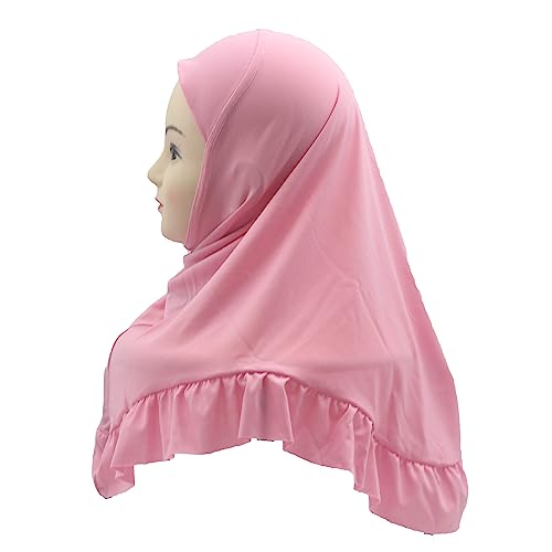 Hijab Scarf Girls Kids Ruffle Lotus Leaf Hijabs Solid Color Head Scarfs for Baby3