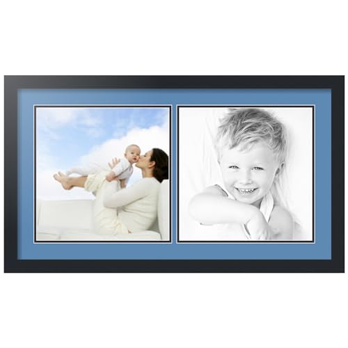 ArtToFrames Collage Photo Frame Double Mat with 2-12x12 Openings with Satin Black Frame and Liberty Blue mat.