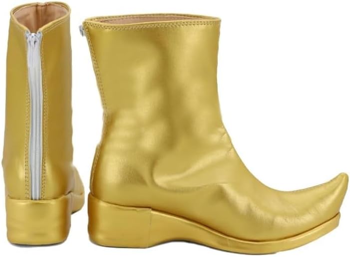 Gold Curved-Toe Mid-Calf Cosplay Boots Unisex Faux Leather Role Play Footwear for Comic Con & Halloween Costumes
