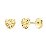 L'Atelier d'Azur - Pendientes de oro de 18 quilates 750/000 amarillo con diseño de corazón - niña, dorado, Circonia cúbica