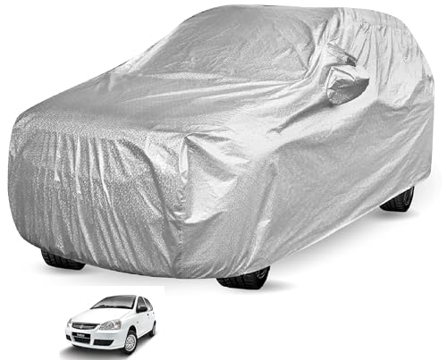 Image of Auto Hub Waterproof Car Cover Compatible with Tata Indica with Mirror Pockets, Soft Cotton Lining, Indica Car Cover Waterproof, Metallic Silver