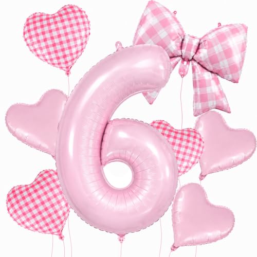 SHIME NUNU Pink Number Balloons 6, 40 Inch 6th Birthday Party Decorations