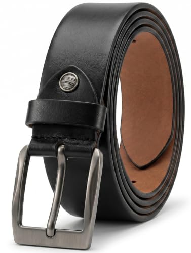 Image of Genuine Leather Belt for Men - Premium Formal & Casual Belt with Metal Buckle - Durable Adjustable Waist Belt for Jeans, Trousers & Office Wear