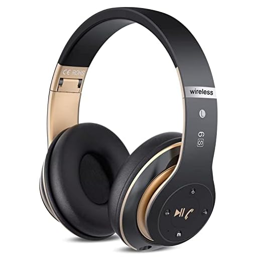 Prtukyt 6S Wireless Bluetooth Headphones Over Ear, Hi-Fi Stereo Foldable Wireless Stereo Headsets Earbuds with Built-in Mic, Volume Control, FM for Phone/PC (Black & Gold)