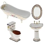 * Enthalten Tolet, Badewanne, Handwaschbecken und Spiegel für Puppenhausmöbeldekoration