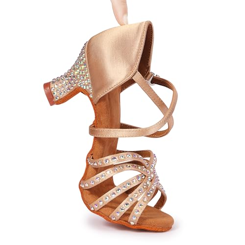 Rhinestone Ballroom Dance Shoes Women Latin Salsa Dancing Shoes Practice Dance Heels ZB064