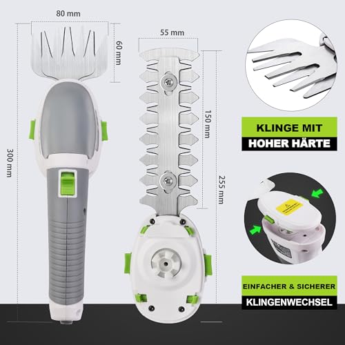 WORKPRO Gartenschere Akku 3,6V, handliche Grasschere und Strauchschere elektrisch mit 2 Messern 2.000mAh Akku und Typ C Kabel, 2 in 1 Rasenkantenschneider Schnittbreite 7.5cm, Schnittlänge 12cm – Bild 3