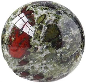 Figura de esfera de adivinación de cuarzo curativo con bola de jaspe de sangre de dragón natural, con soporte de madera, 1.96 pulgadas