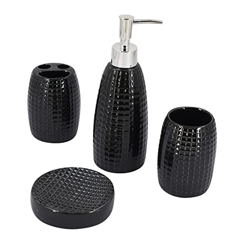 Image of SaSaSa Ceramic Bathroom Accessories Set of 4 Modern Bath Set with Soap Dispenser & Toothbrush Holder, Luxury Home & Gift Idea (8304)