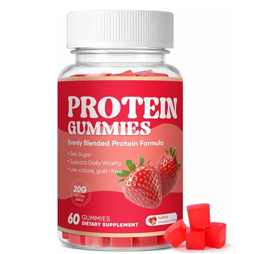 UOZXIL Protein Gummies, 144g Protein Per Bottle, Zero Sugar, Supports Daily Vitality, Low-Calorie, Guilt-Free, Strawberry Flavor, 60 Gummies