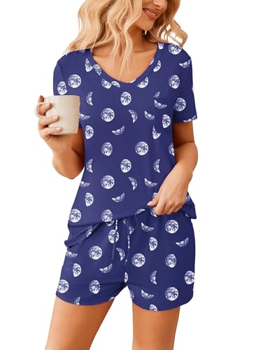 Image of Ekouaer Womens Pajama Sets Short Sleeve Pajamas for Women Sets Soft Lounge Sets Casual V Neck Sleepwear PJS