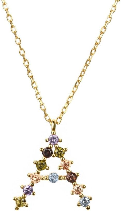Pendant lettre A en argent sterling et zircones colorés pour femme