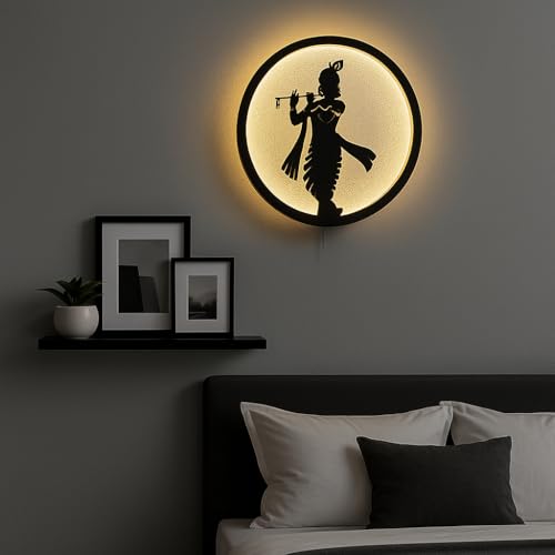 Image of Krishna LED Backlit Wall Lamp | Moon Wall Light & Room Decor Wall Lights for Home Decoration | Wall Lamps for Living Room & Bedroom | No Adapter Required