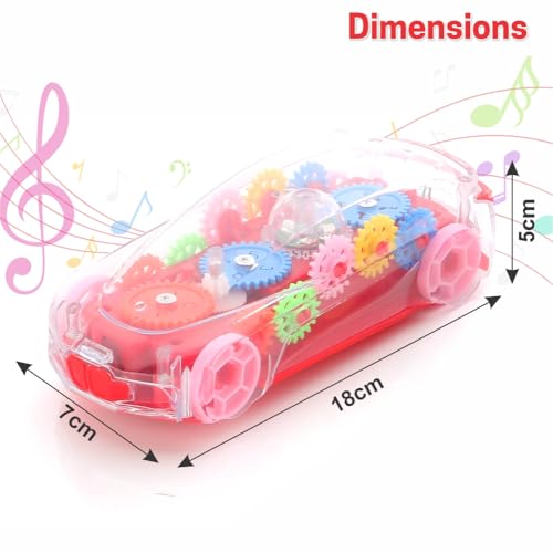 Image of ADITI TOYS Transparent Gear Car for Kids, Concept Gear Car with Music and Light Toy for Kids, 3D Concept Plastic Car with 360 Degree Rotation, Suitable for Kid Above 3 Years, BIS Approved (Red)