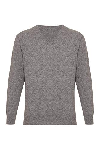Lona Scott Męski sweter kaszmirowy dekolt w serek, szary, XL