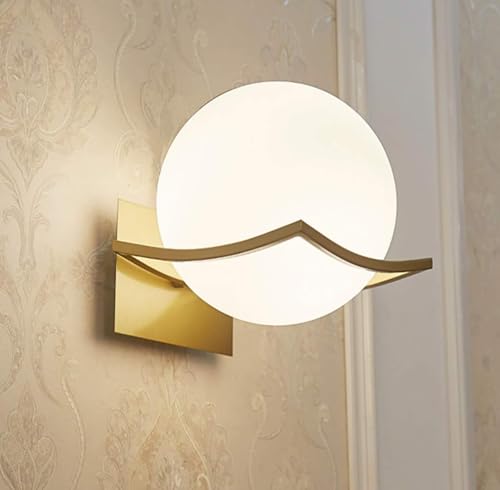 KRUIHAN Lampe Murale Interieur,Applique Murale Dorée à Boule de Verre,Douille E27 avec Abat-Jour en Verre,Lampe Salle de Bain de Chevet Chambre,Adaptée pour...