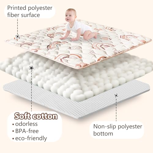 Beavtaens Baby Play Mat, 50x50 Playpen Mat with Super Soft Touch, Activity Mat with Upgraded Anti-Slip Bottom, Machine Washable Crawling Mat for Floor & Picnic(Boho Rainbow)