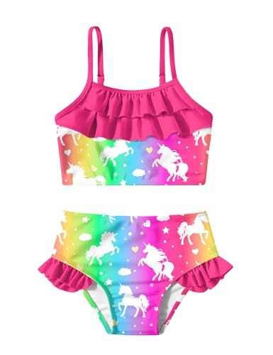 Image of Little Girls Two Piece Mermaid Bikini Set Ruffle Adjustable Summer Beach Bathing Swimsuit 3-7 Years for Kids