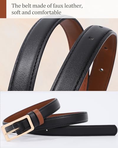 WELROG Skinny Reversible Leather Belt - Women Thin Belt for Dresses Jeans Pants with Gold Buckle4