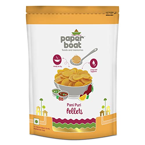 Image of Paper Boat Pani Puri Pellets, Ready to Fry, No Added Colours and Preservatives (400g), Paper Boat Dry Fruit Chikki, No Added Preservatives and Colours (Pack of 10, 25g Each)