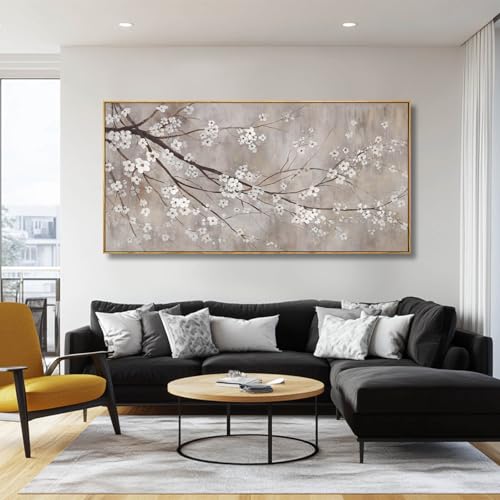 Flowers Wall Art Grey Pictures Wall Painting Large Framed Canvas Art Landscape Artwork for Dining Room Home 29"x 58" Ready to Hang - Image 3