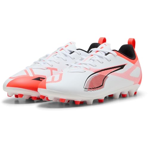 PUMA Ultra 5 Play MG JR, Zapatillas de fútbol, White Black-Glowing Red, 33 EU